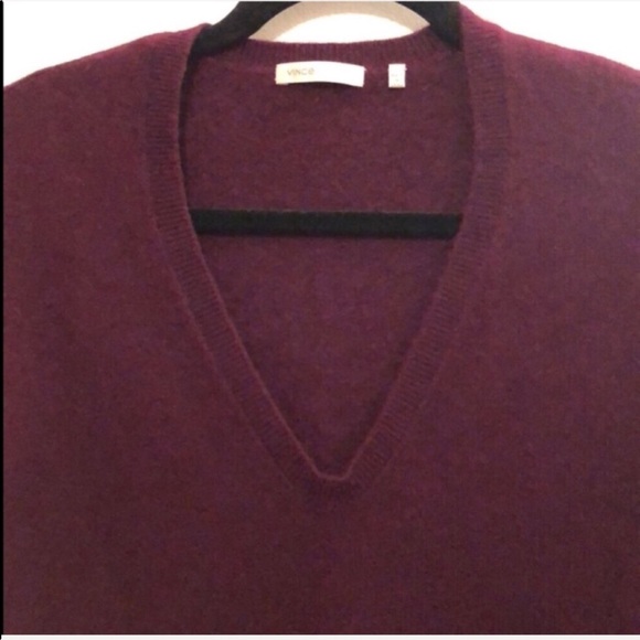 Vince Deep Vneck Red Burgundy Cashmere Sweater - Picture 3 of 6